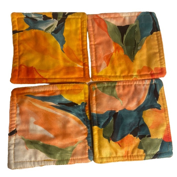 Vintage Fabric Coasters Hawaiian Tropical Floral fabric squares  flowers Hawaii - Picture 3 of 7